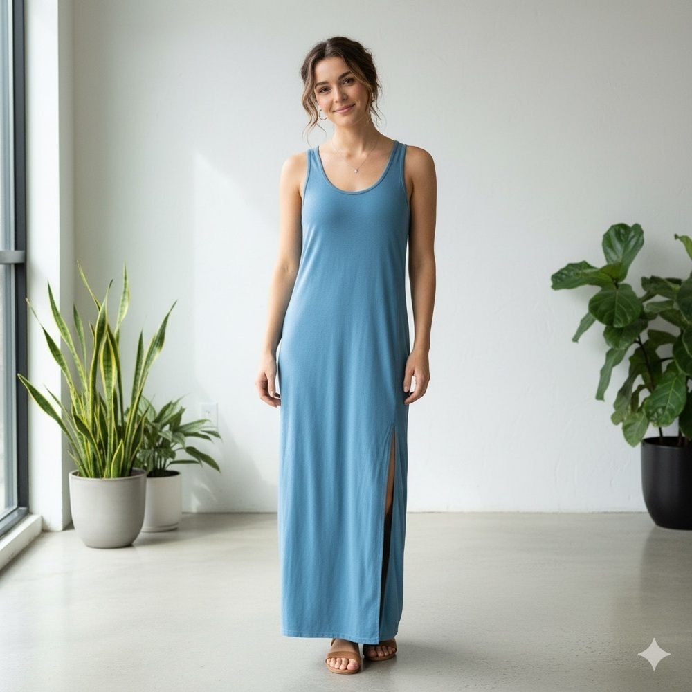 Kit and Ace aqua blue sleeveless jersey tank maxi dress – XS